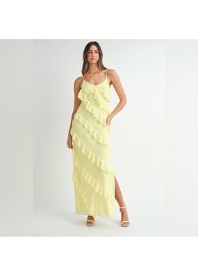 Mable Yellow Ruffle Maxi Dress